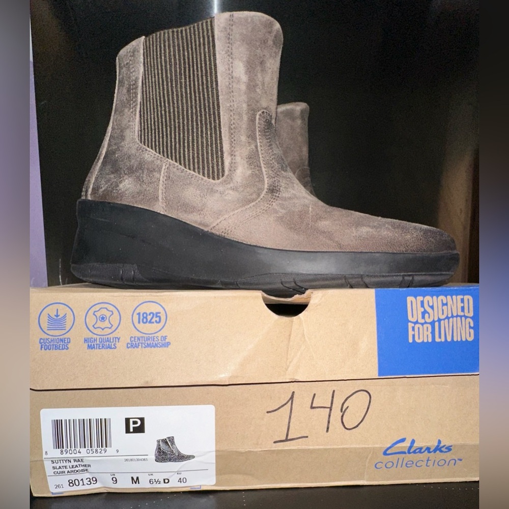 Clarks Brown/Tan Ankle Boots with Elastic Panels